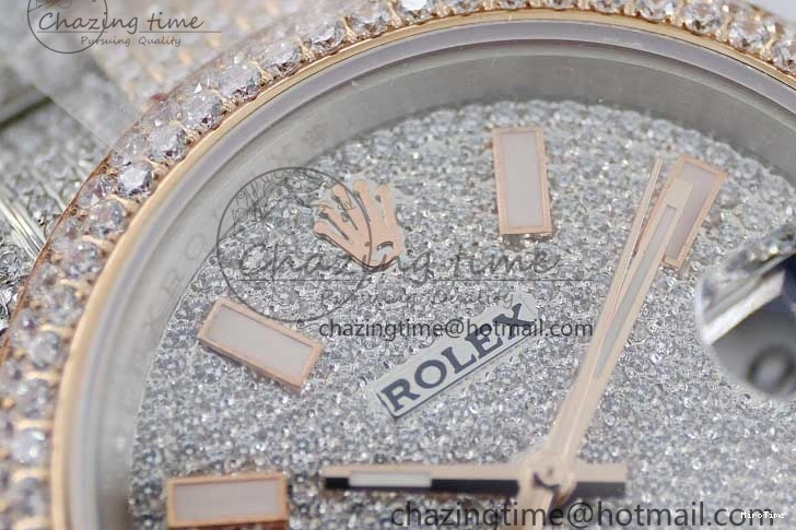 MiroTime 0601 Datejust 41 SS RG Full Diamonds TWF 1:1 Best Edition Diamonds Stick Markers Dial on Bracelet A Refined 2400